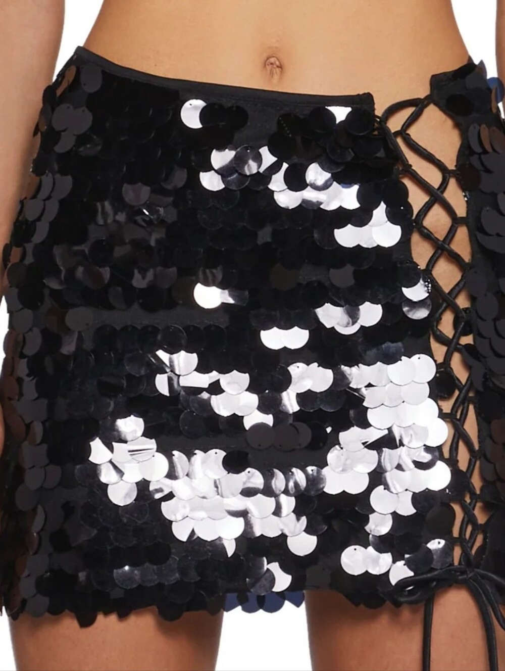 Sequin Mini Skirt with Side Lace-Up